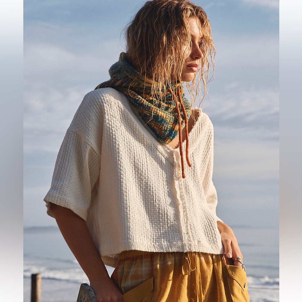 NWT: Free People - Sundaze Woven Tee, Medium, Ivory